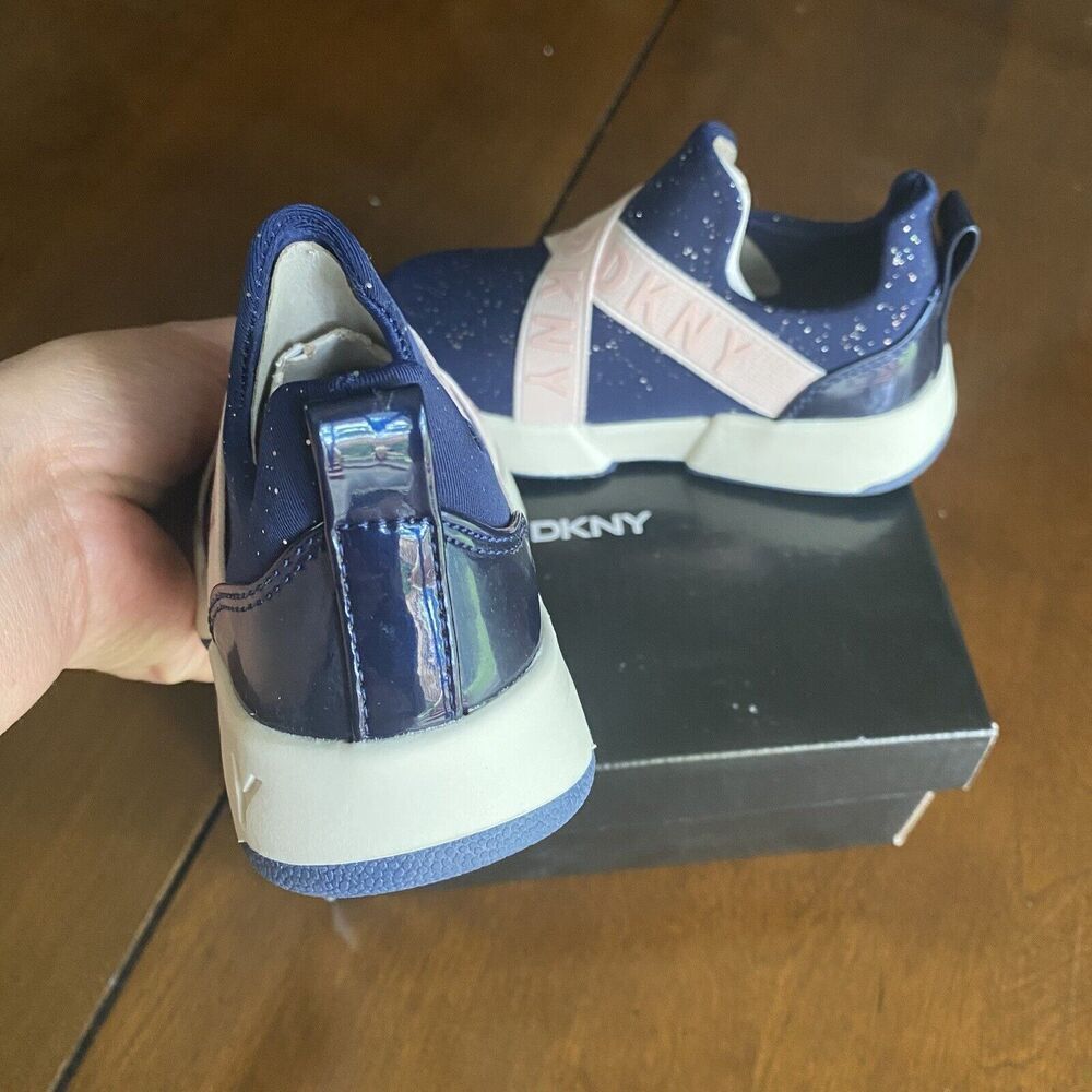 DKNY Baby Girls Casual & Fashion Sneakers Navy blush Shoes Size 7 Kids New - Picture 15 of 16